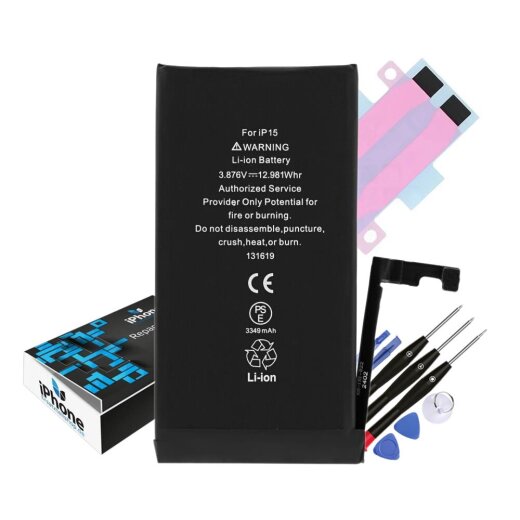 iPhone 15 Akku-Reparaturset inklusive Akku, Werkzeug und Klebematerial