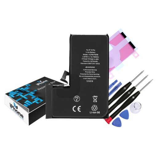 iPhone 15 Pro Akku-Reparaturset inklusive Akku, Werkzeug und Klebematerial