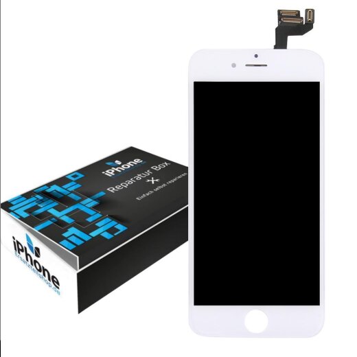Komplett-Display in weiss für iPhone 6s mit vormontierter Frontkamera, Hörmuschel und Lichtsensor – inklusive Werkzeugset für schnellen Austausch
